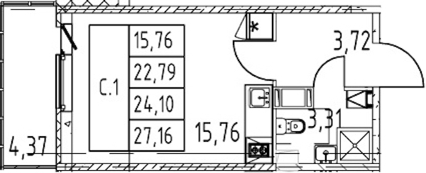 Квартира студия 22.79 м², 6/12 эт., ЖК «Полис ЛАВрики»